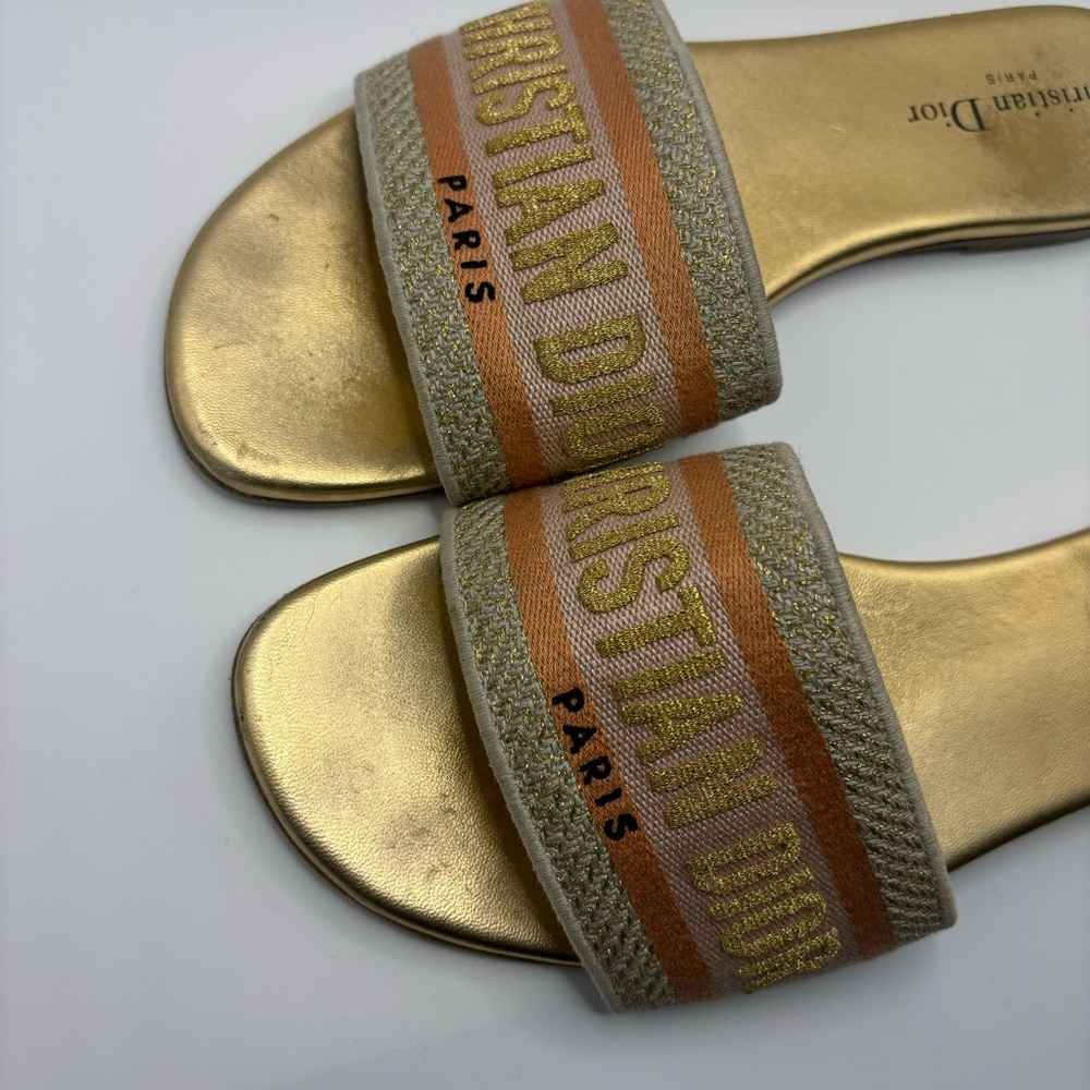 Dior Metallic Gold Slides - Picture 3 of 4